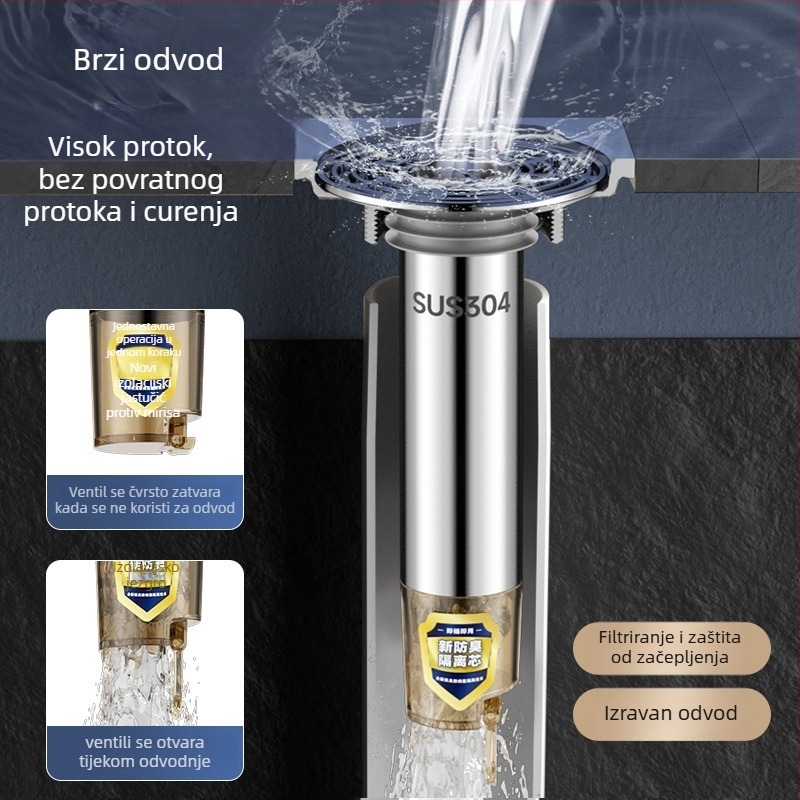 Nehrđajući čelični produžni cijev za podni odvod s produženim unutarnjim jezgrom, filtr protiv mirisa i zaštita od insekata