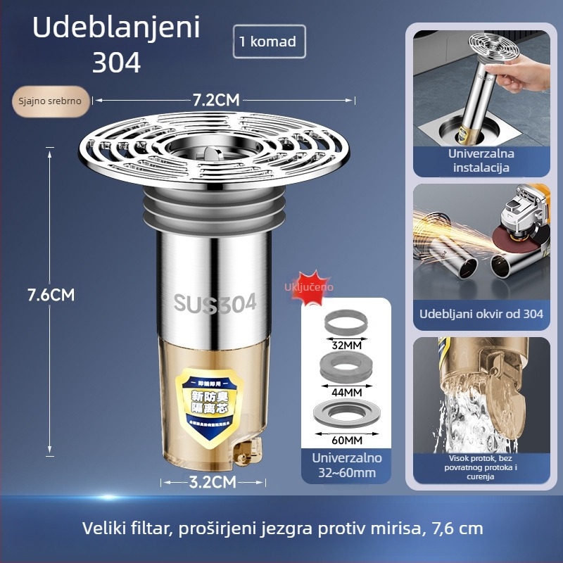 Nehrđajući čelični produžni cijev za podni odvod s produženim unutarnjim jezgrom, filtr protiv mirisa i zaštita od insekata