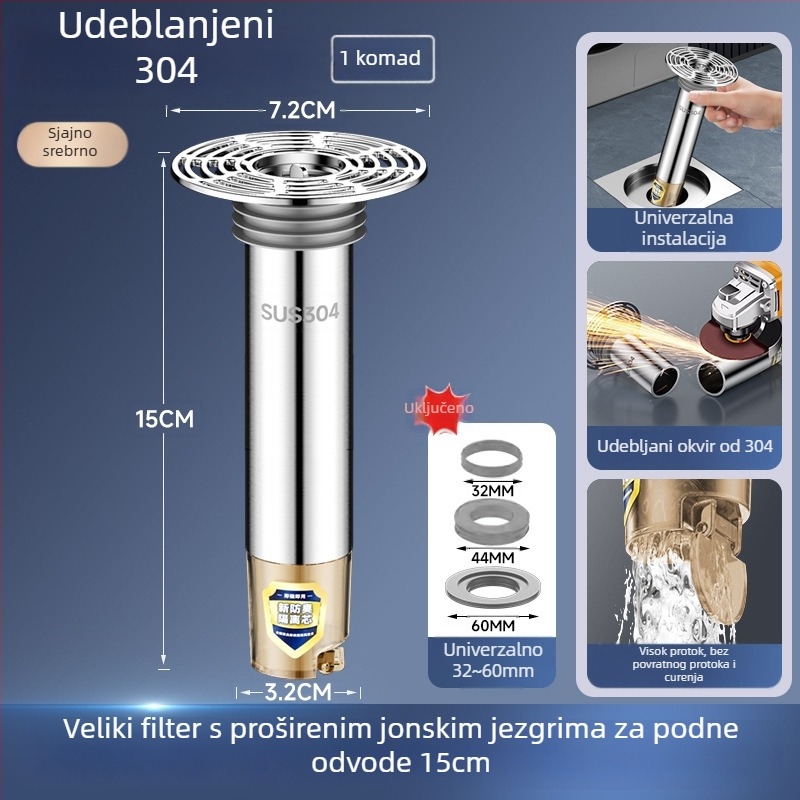 Nehrđajući čelični produžni cijev za podni odvod s produženim unutarnjim jezgrom, filtr protiv mirisa i zaštita od insekata