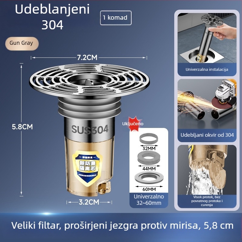 Nehrđajući čelični produžni cijev za podni odvod s produženim unutarnjim jezgrom, filtr protiv mirisa i zaštita od insekata