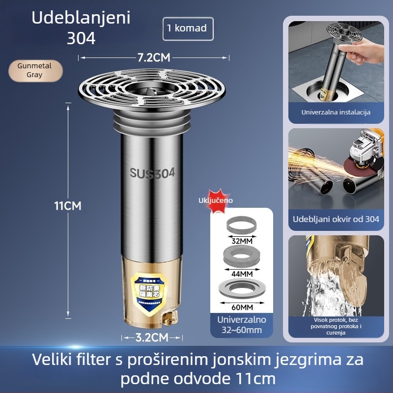 Nehrđajući čelični produžni cijev za podni odvod s produženim unutarnjim jezgrom, filtr protiv mirisa i zaštita od insekata