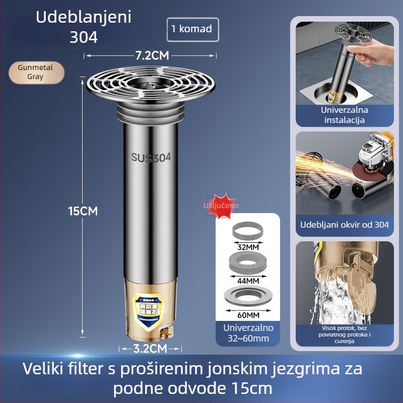 Nehrđajući čelični produžni cijev za podni odvod s produženim unutarnjim jezgrom, filtr protiv mirisa i zaštita od insekata