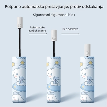 Chu Ang Dječji automatski sklopivi kišobran s karikaturnim dizajnom – 8 vlaknastih rebara, čelična osovina, ručka od vlakna, UPF50+, moguć prilagođeni logotip