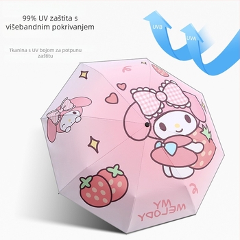 Chu Ang Dječji automatski sklopivi kišobran s karikaturnim dizajnom – 8 vlaknastih rebara, čelična osovina, ručka od vlakna, UPF50+, moguć prilagođeni logotip