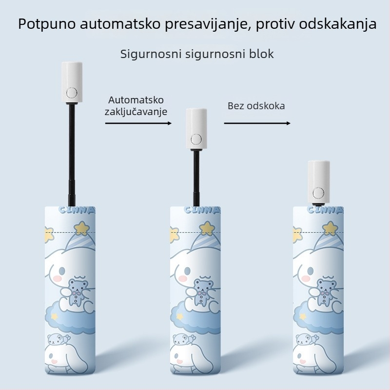 Chu Ang Dječji automatski sklopivi kišobran s karikaturnim dizajnom – 8 vlaknastih rebara, čelična osovina, ručka od vlakna, UPF50+, moguć prilagođeni logotip