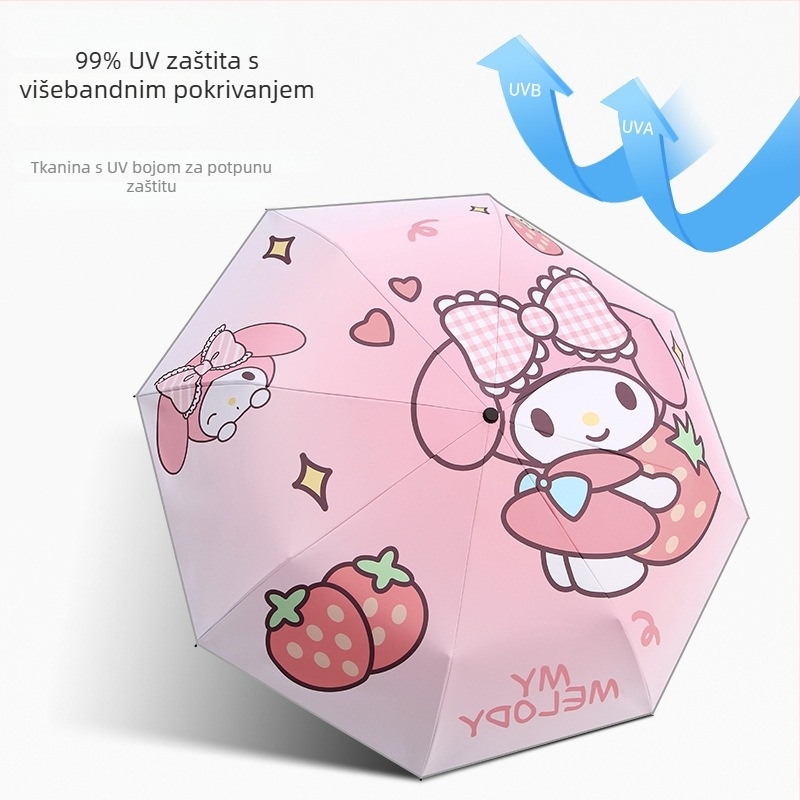 Chu Ang Dječji automatski sklopivi kišobran s karikaturnim dizajnom – 8 vlaknastih rebara, čelična osovina, ručka od vlakna, UPF50+, moguć prilagođeni logotip