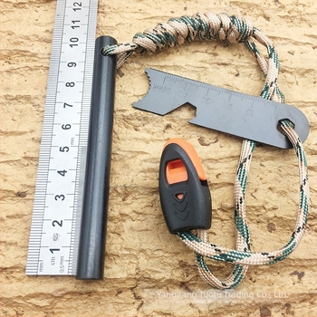 Magnezijska palica za paljenje vatre s flintom, nehrđajući čelik – škrabica, paracord užad i zviždaljka