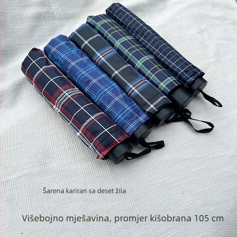Karirani kišobran s 7 rebara od čelika, sklopivi, platno 190T, UPF>50, ručno otvaranje i zatvaranje, moguć tisak logotipa