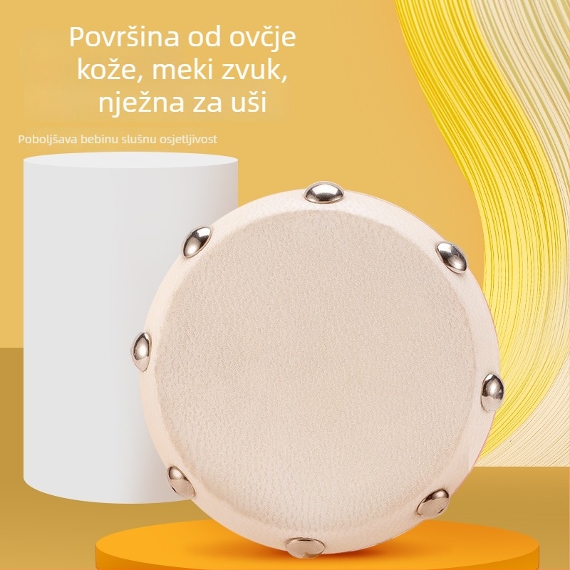 Dječja zvečka, materijal igračke ovčja koža, 7 cm glava bubnja