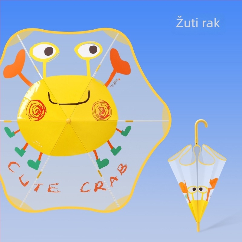 Dječji prozirni kišobran u karikatura stilu, s 6 rebara od vlakana, plastična drška, automatsko zatvaranje, mogućnost prilagodbe logotipa