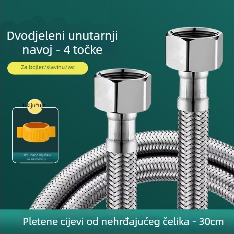 304 nehrđajući čelik opleteni fleksibilan crijevo za spajanje bojlera i toaletne slavine — visok tlak, otporno na eksplozije