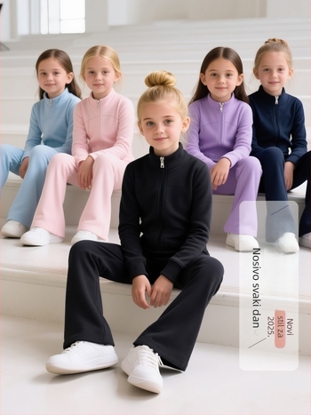 Dječji jesenski dancewear set za balet, jogu, moderni i latinski ples – poliester fleece s podstavom od spandexa (78% poliester, 22% spandex), jednobojan