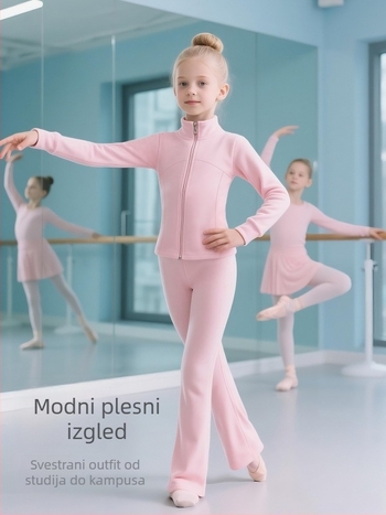 Dječji jesenski dancewear set za balet, jogu, moderni i latinski ples – poliester fleece s podstavom od spandexa (78% poliester, 22% spandex), jednobojan