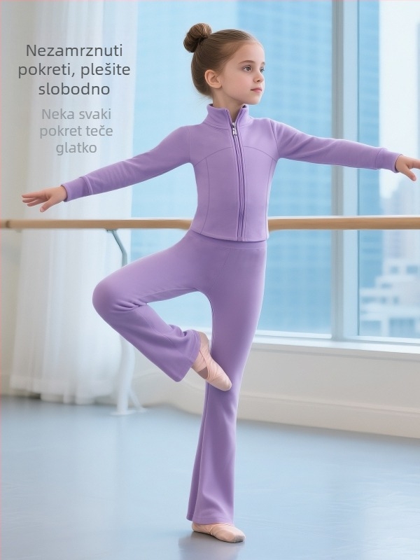 Dječji jesenski dancewear set za balet, jogu, moderni i latinski ples – poliester fleece s podstavom od spandexa (78% poliester, 22% spandex), jednobojan