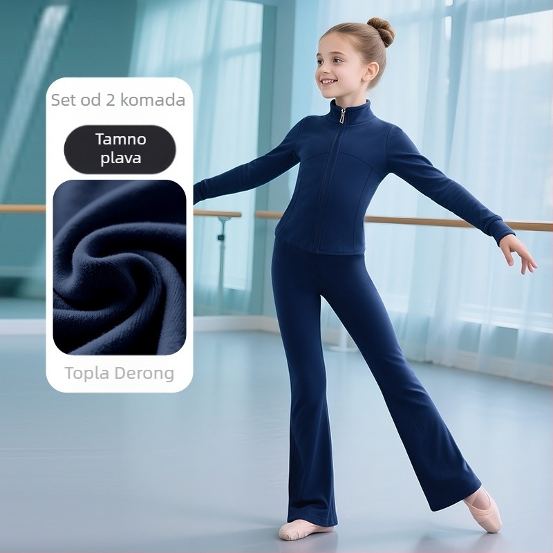 Dječji jesenski dancewear set za balet, jogu, moderni i latinski ples – poliester fleece s podstavom od spandexa (78% poliester, 22% spandex), jednobojan