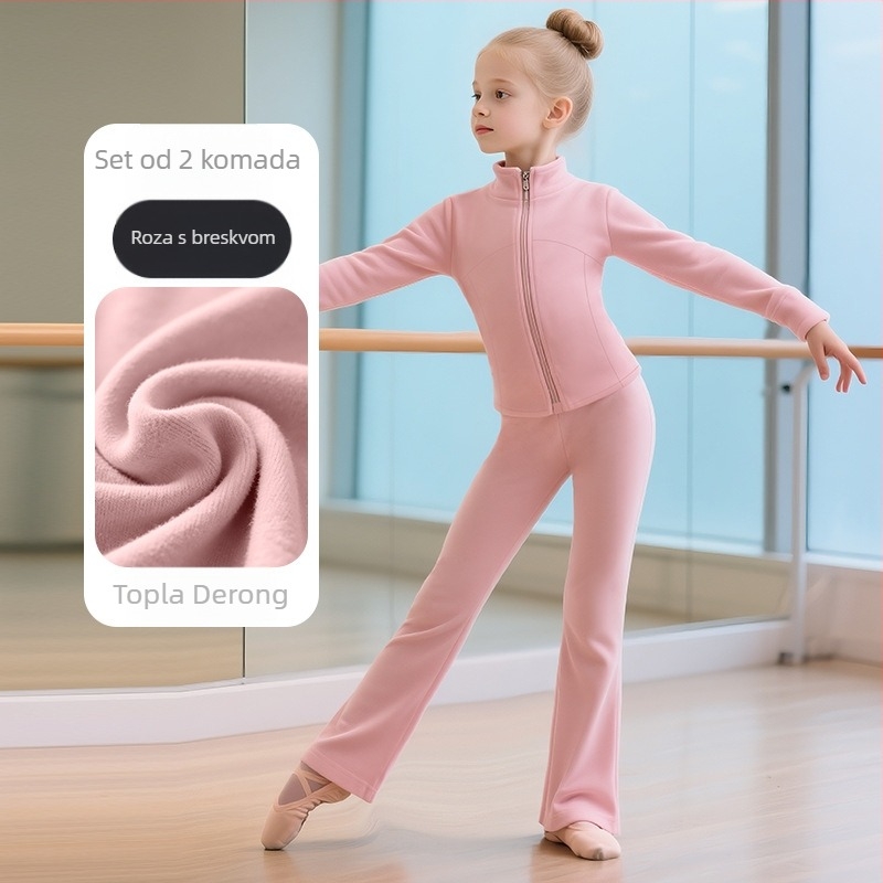 Dječji jesenski dancewear set za balet, jogu, moderni i latinski ples – poliester fleece s podstavom od spandexa (78% poliester, 22% spandex), jednobojan