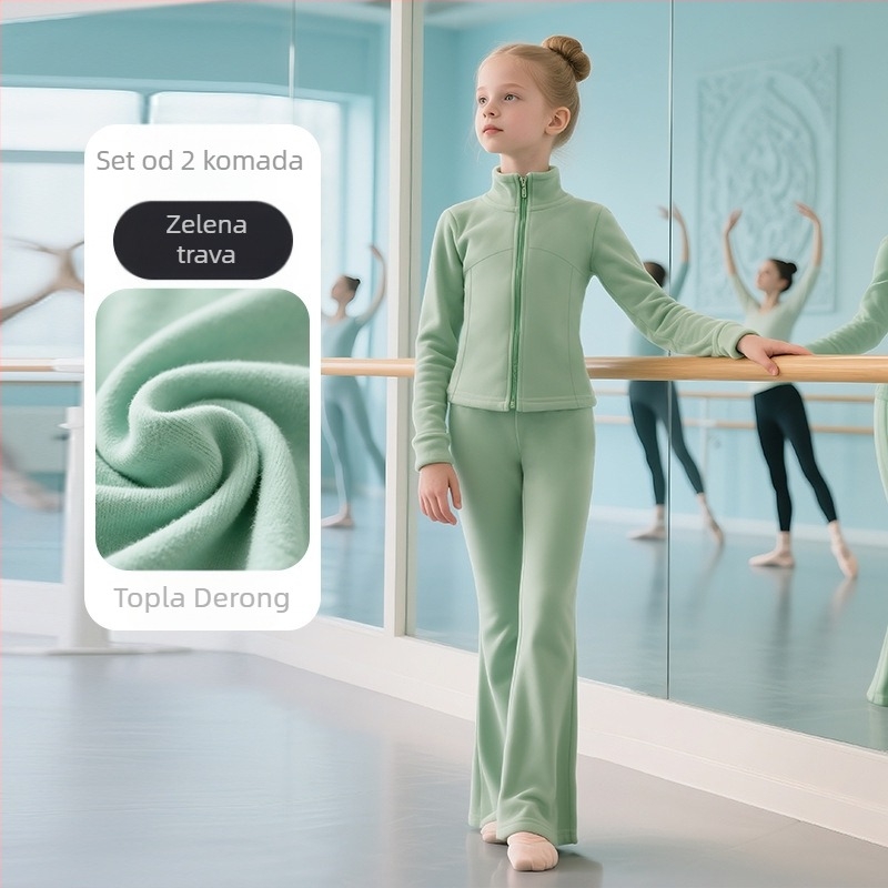 Dječji jesenski dancewear set za balet, jogu, moderni i latinski ples – poliester fleece s podstavom od spandexa (78% poliester, 22% spandex), jednobojan