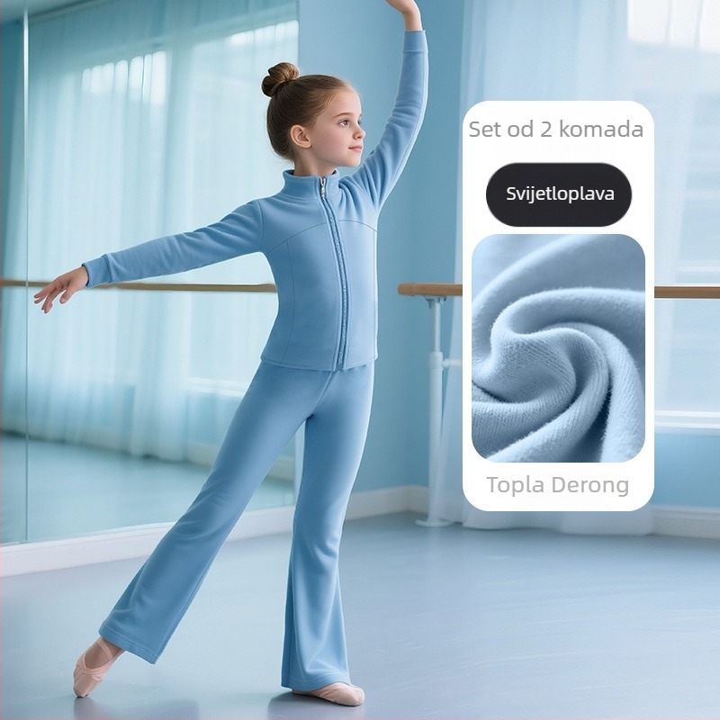 Dječji jesenski dancewear set za balet, jogu, moderni i latinski ples – poliester fleece s podstavom od spandexa (78% poliester, 22% spandex), jednobojan