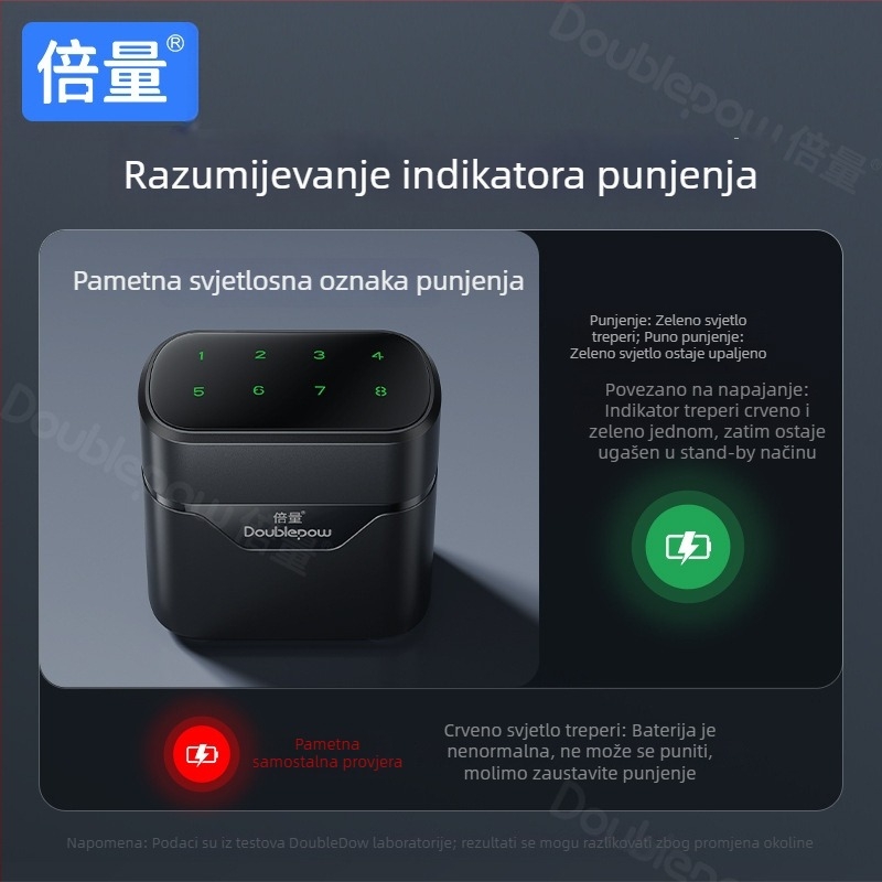 8-slotni multifunkcijski punjač za AA NiMH/Li-ion baterije, ulaz DC5V, izlaz DC1.5V 0.25A