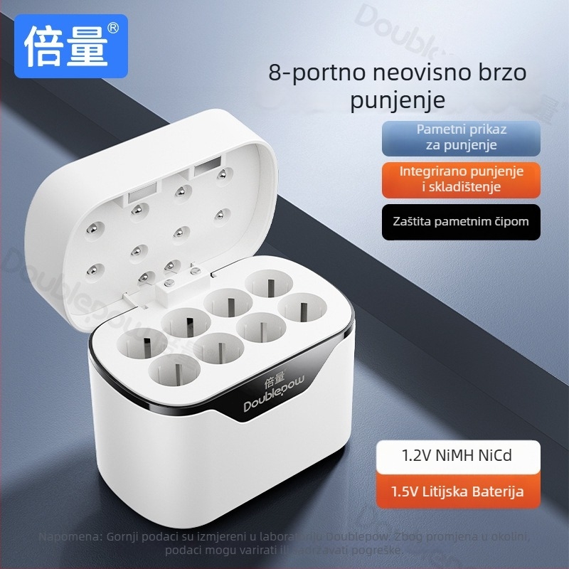 8-slotni multifunkcijski punjač za AA NiMH/Li-ion baterije, ulaz DC5V, izlaz DC1.5V 0.25A