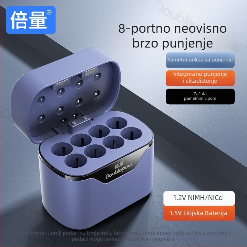 8-slotni multifunkcijski punjač za AA NiMH/Li-ion baterije, ulaz DC5V, izlaz DC1.5V 0.25A
