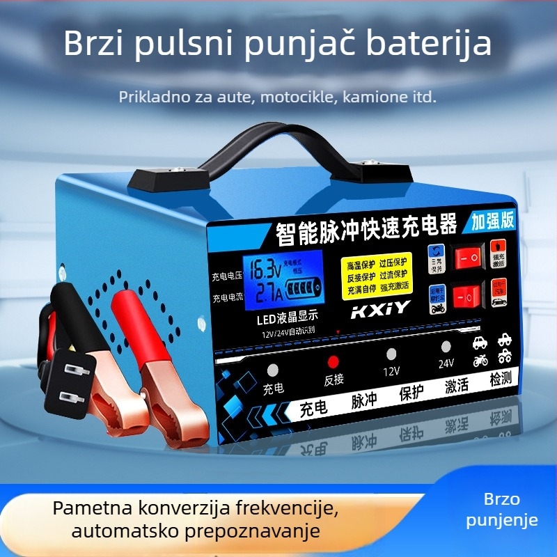 Punjač baterija za automobile i motocikle s inteligentnim pulsnim popravkom — snažan rad, 12V/6A–24V/4A (Ulaz: AC 100–240V, Izlaz: 12V/6A–24V/4A, Certifikati: UL, FCC)