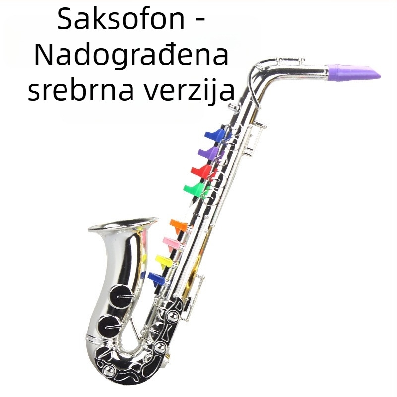 Dječji plastični glazbeni set: saksofon s osam tonova i rog s četiri tona za igru, uzrast 7–14 godina