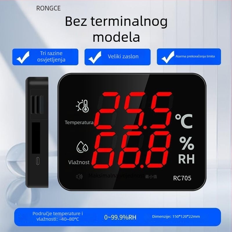 Industrijski termohigrometar, zidni, za radionice i laboratorije, za staklenike, visoka preciznost