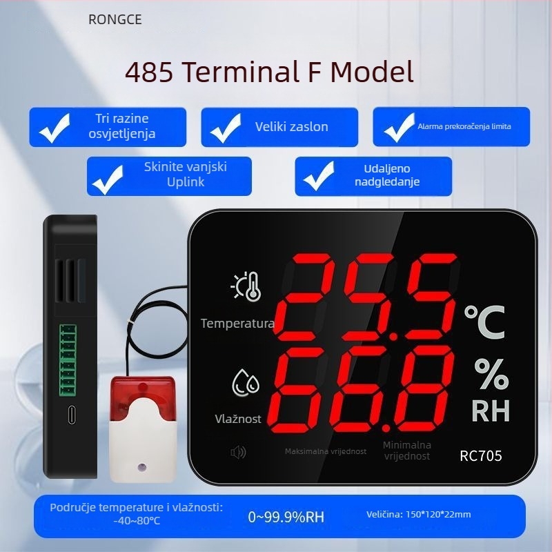 Industrijski termohigrometar, zidni, za radionice i laboratorije, za staklenike, visoka preciznost