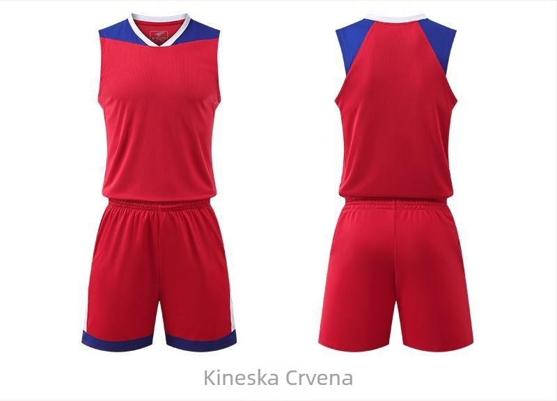 Dječji košarkaški trening komplet s V-izrezom i dizajnom boja blokova; tkanina od pamuk-mešavine, podstava 100% poliester, unisex