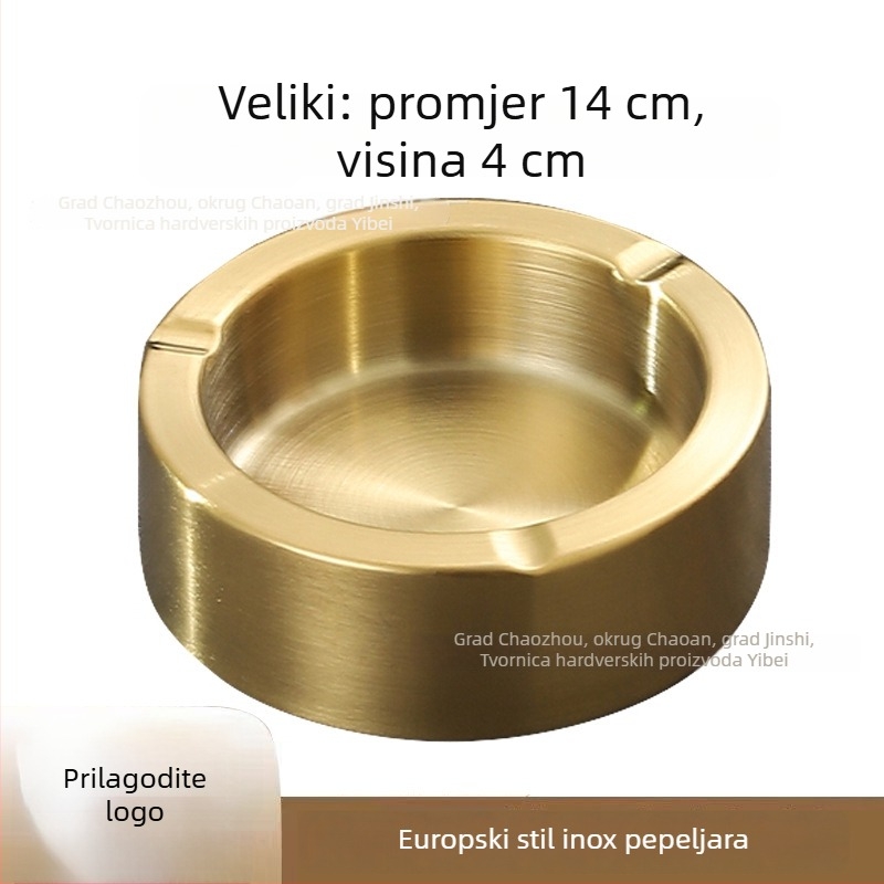 Pepeljara europskog stila s pravim stranama, dvostruko složena od nehrđajućeg čelika, otporna na padove, stolna za kućnu upotrebu