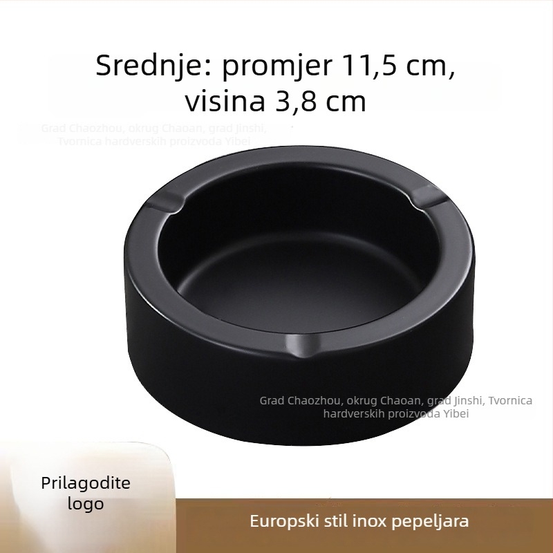 Pepeljara europskog stila s pravim stranama, dvostruko složena od nehrđajućeg čelika, otporna na padove, stolna za kućnu upotrebu