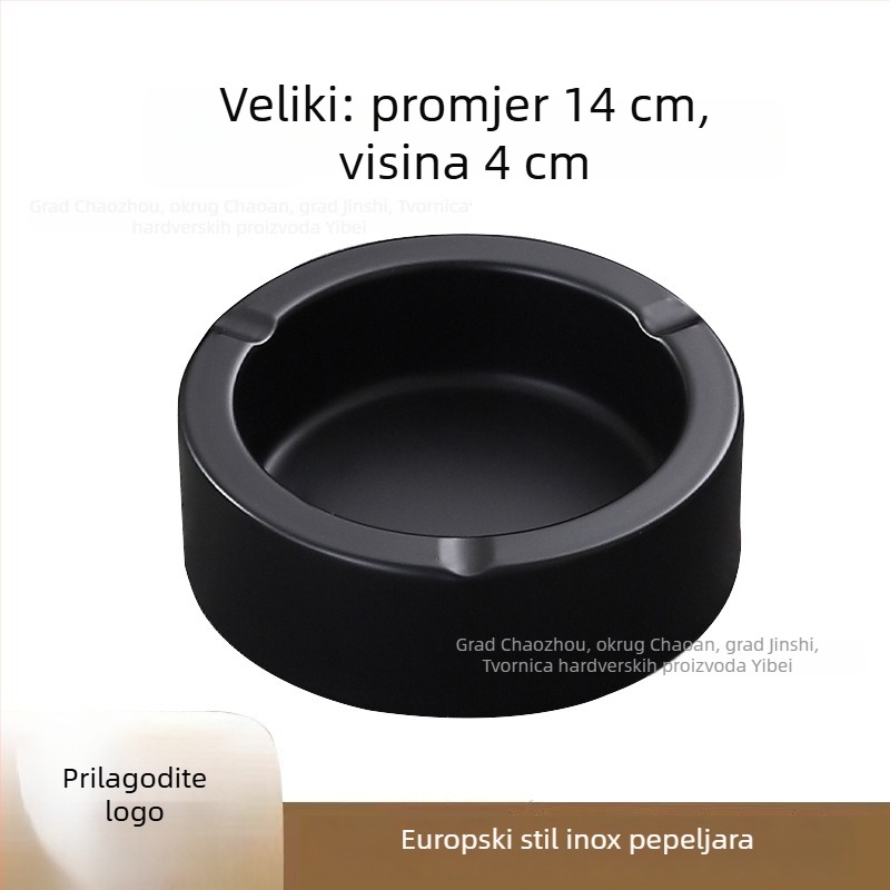 Pepeljara europskog stila s pravim stranama, dvostruko složena od nehrđajućeg čelika, otporna na padove, stolna za kućnu upotrebu