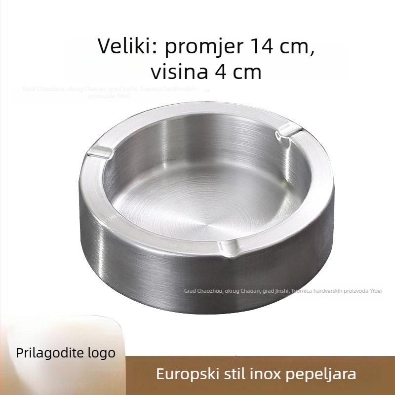 Pepeljara europskog stila s pravim stranama, dvostruko složena od nehrđajućeg čelika, otporna na padove, stolna za kućnu upotrebu