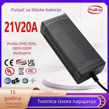 PSY punjač litijeve baterije, 21V 20A, 420W Li‑ion, ulaz 90–240V AC, certifikati CE UL UKCA PSE