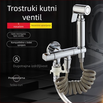 Mjedeni troputni kutni ventil s nosačem i mlaznicom za WC; dovod vode s prekidačem