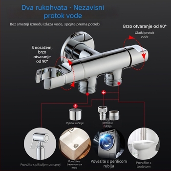 Mjedeni troputni kutni ventil s nosačem i mlaznicom za WC; dovod vode s prekidačem