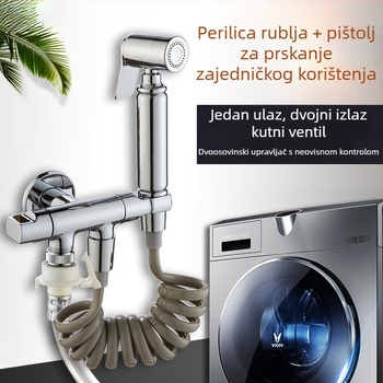 Mjedeni troputni kutni ventil s nosačem i mlaznicom za WC; dovod vode s prekidačem