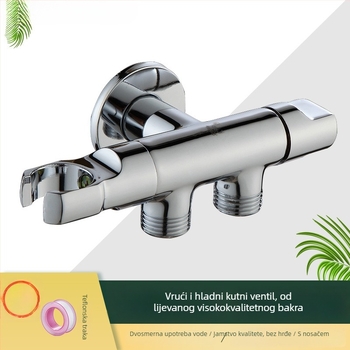 Mjedeni troputni kutni ventil s nosačem i mlaznicom za WC; dovod vode s prekidačem