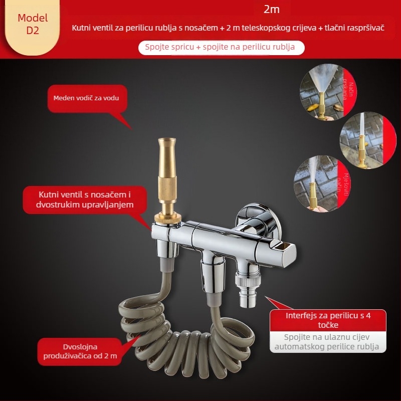 Mjedeni troputni kutni ventil s nosačem i mlaznicom za WC; dovod vode s prekidačem