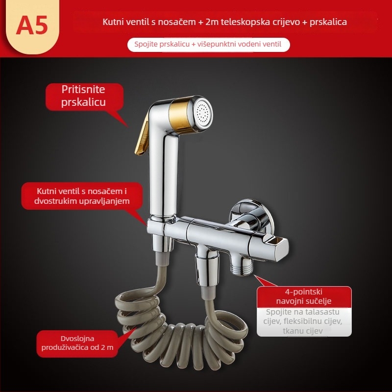 Mjedeni troputni kutni ventil s nosačem i mlaznicom za WC; dovod vode s prekidačem