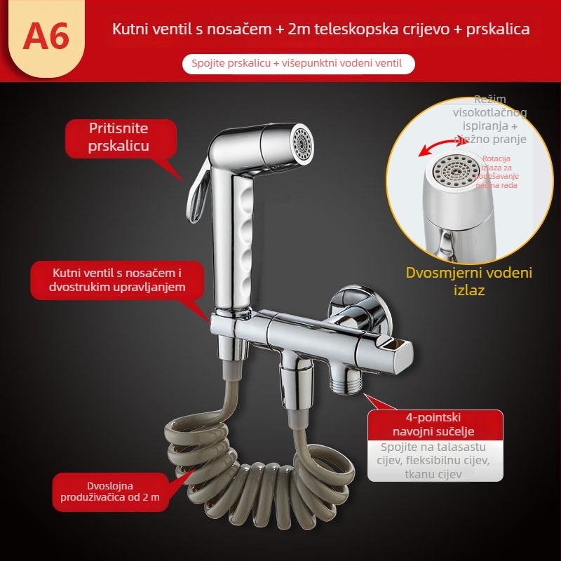 Mjedeni troputni kutni ventil s nosačem i mlaznicom za WC; dovod vode s prekidačem