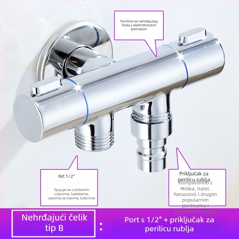Bakar troputni ventil s dvostrukom kontrolom i raspršivačem, model Hanma 1261/1231, unutarnji promjer 4 mm, navojno spajanje, za tuš sustav
