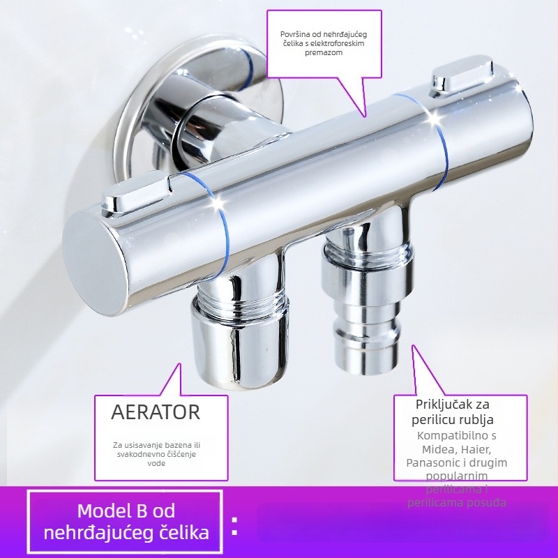Bakar troputni ventil s dvostrukom kontrolom i raspršivačem, model Hanma 1261/1231, unutarnji promjer 4 mm, navojno spajanje, za tuš sustav