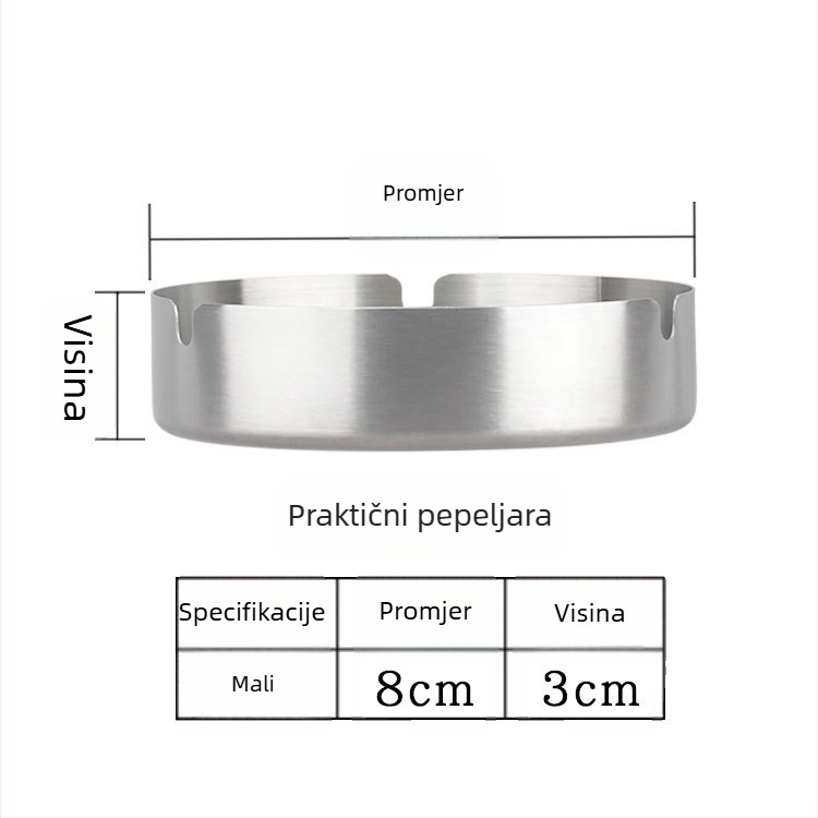Nehrđajući čelični pepeljak otporan na vjetar s tiskom logotipa, ponovno upotrebljiv, pakiranje 240 komada.