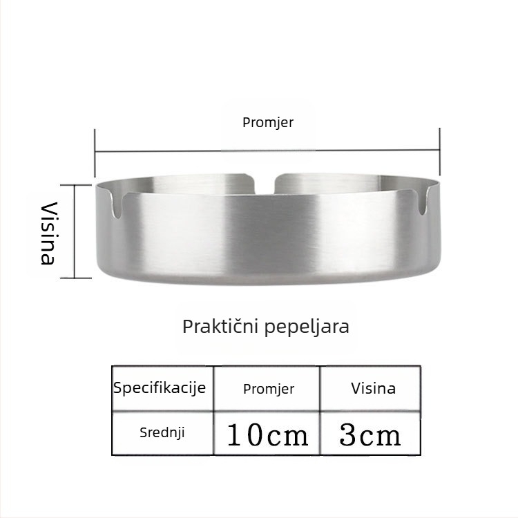 Nehrđajući čelični pepeljak otporan na vjetar s tiskom logotipa, ponovno upotrebljiv, pakiranje 240 komada.