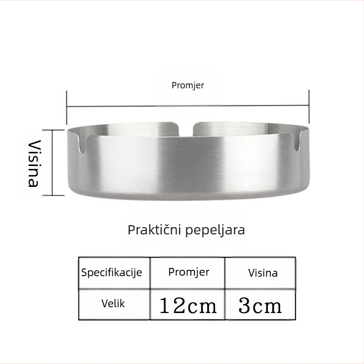 Nehrđajući čelični pepeljak otporan na vjetar s tiskom logotipa, ponovno upotrebljiv, pakiranje 240 komada.