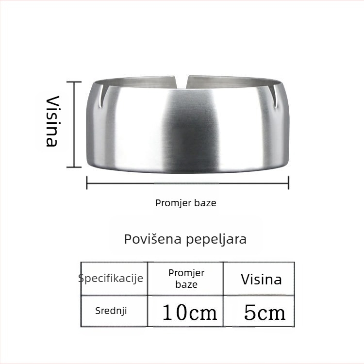 Nehrđajući čelični pepeljak otporan na vjetar s tiskom logotipa, ponovno upotrebljiv, pakiranje 240 komada.