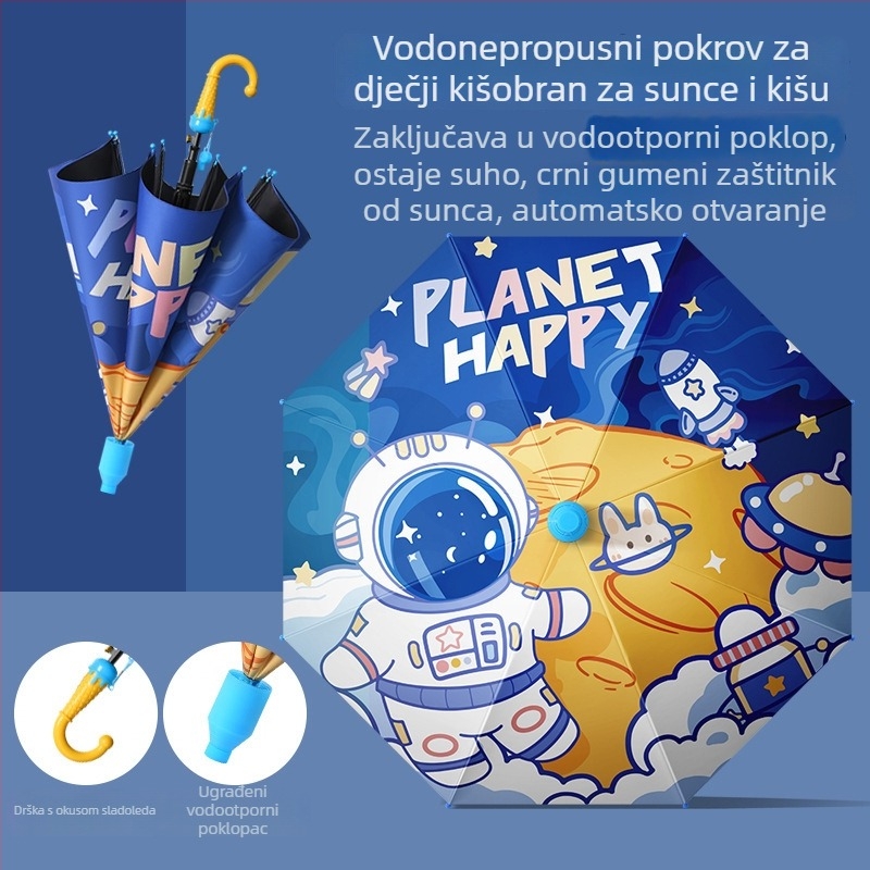 Dječji kišobran s automatskim otvaranjem, 8 željeznih rebara, platno 190T vinil, dizajn crtani, UV zaštita UPF 40+