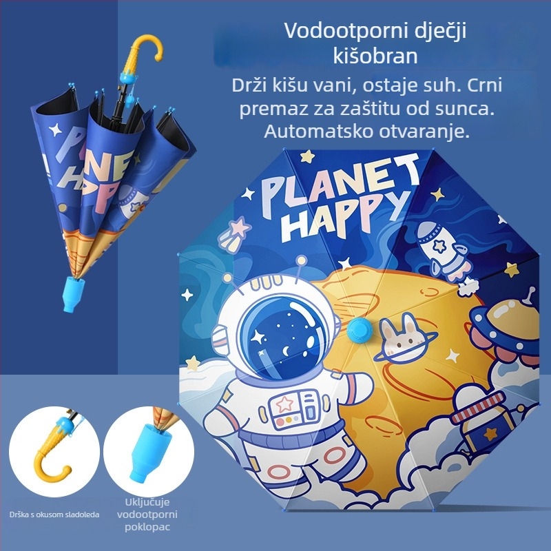 Dječji kišobran s automatskim otvaranjem, 8 željeznih rebara, platno 190T vinil, dizajn crtani, UV zaštita UPF 40+